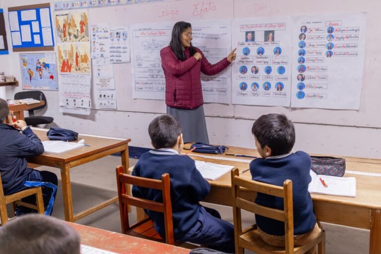 Maestra enseñando diagrama de liderazgo